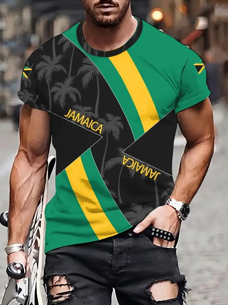 3D Print Jamaica Hummingbird Graphic T-Shirt For Men Casual Short Sleeve Crew Neck Tshirts Men's Plus Size Jamaica Flag Tshirt