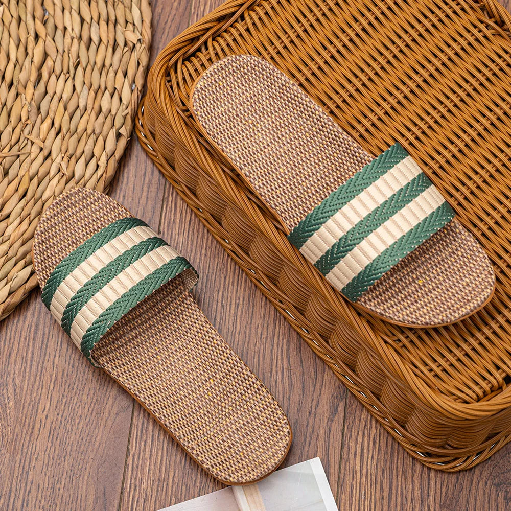 Summer Women Linen Slippers Lightweight Indoor Home Slippers Antislip Bedroom Shoes Soft Bottom Flat Sandals Fashion Slippers
