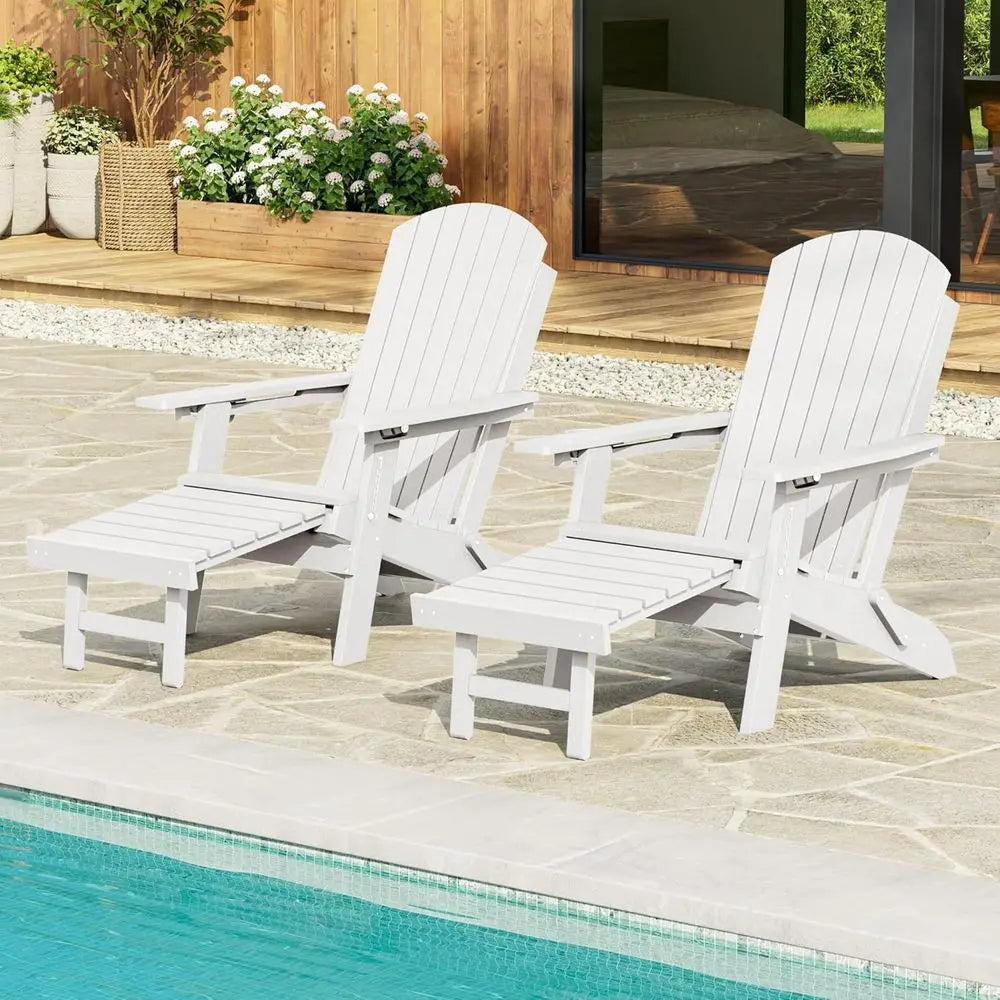 3-Position Adjustable Folding Adirondack Chair Set with Retractable Ottoman, Weather-Resistant Patio Furniture for 2, Including
