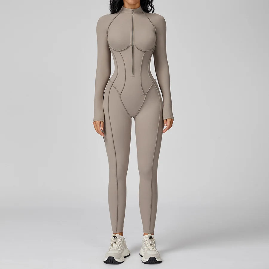 New Autumn/Winter Women One-piece Seamless Yoga Jumpsuits leggings Long-sleeved Zipper Slim Fit Sports Fitness Outfit Tracksuits