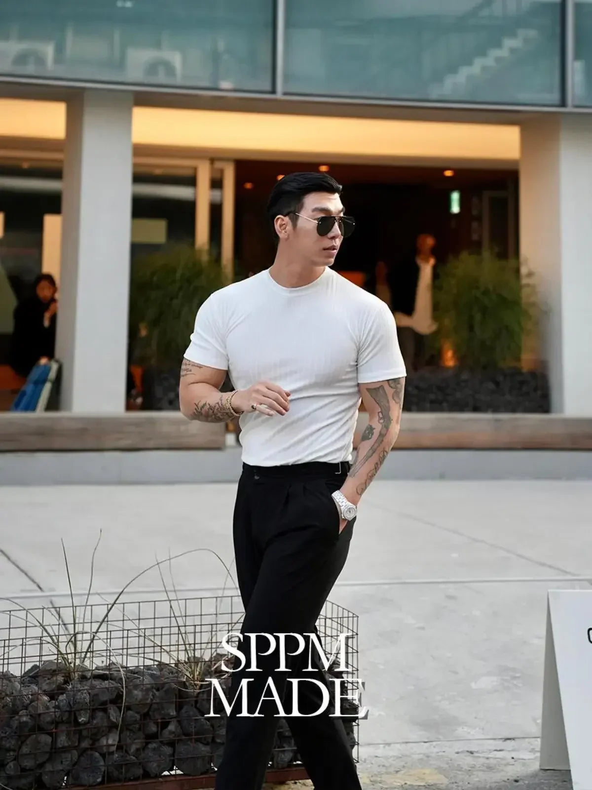 2025 new Fashion Fitness Training T-shirt Men's Summer Sports Leisure Round Neck Elastic Short Sleeve Vertical Stripe T-shirt