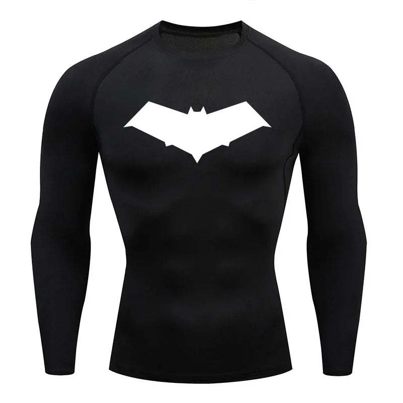 Summer Casual Run Compression T-Shirt Men Tops Bat Print Quick-Dry Fitness Gym Sportswear MMA Rashguard Jersey Workout Tee Male
