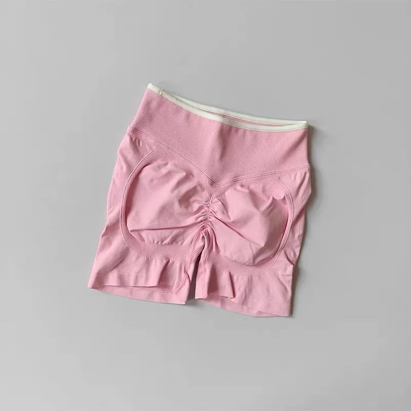 Sexy Seamless Color Blocked Yoga Shorts, Tight Fitting Peach Hip Lifting Sports, Women's Outdoor Running And Fitness Pants