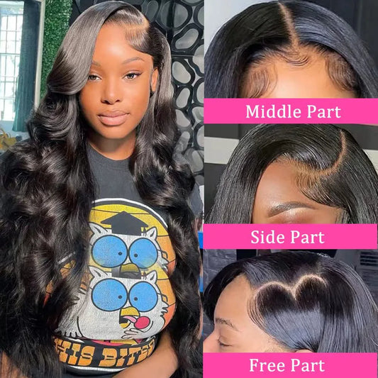 200 Density Body Wave 13x4 HD Transparent Lace Front Human Hair Wig Black 13x6 Lace Frontal Wigs 30 40 Inch PrePlucked Lace
