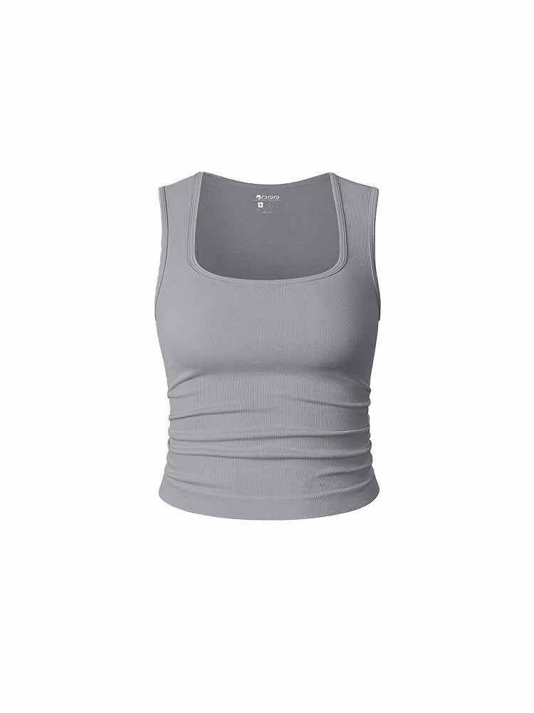 Women U Neck Ribbed Tank Top Summer Basic Elastic Solid Color Top Sexy Sleeveless Casual Sports Yoga Women's Vest