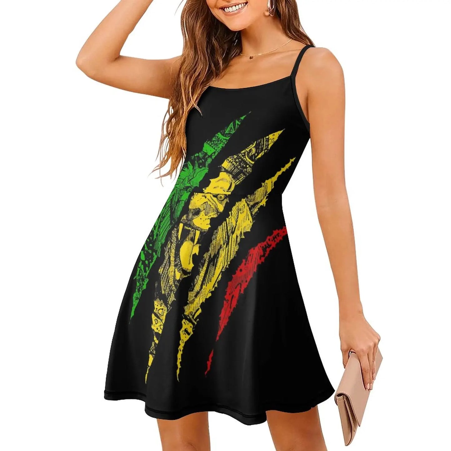 Warrior Lion of Judah King Rasta Reggae Jamaica Women's Sling Dress Humor Graphic Dresses Funny Graphic Exotic Woman's Clothing