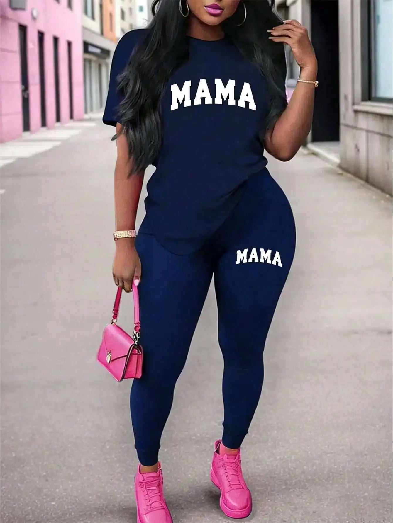 2026 Women's New Casual Spring/Summer Two Piece Set Round Neck Letter Printed Short Sleeve T-shirt and Letter Printed Pants Set