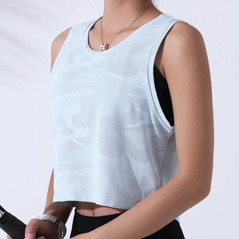Women Camouflage Running Vest Fitness Crop Top Sleeveless Mesh Yoga Shirts Breathable Workout Gym Tank Tops Female Sportswear