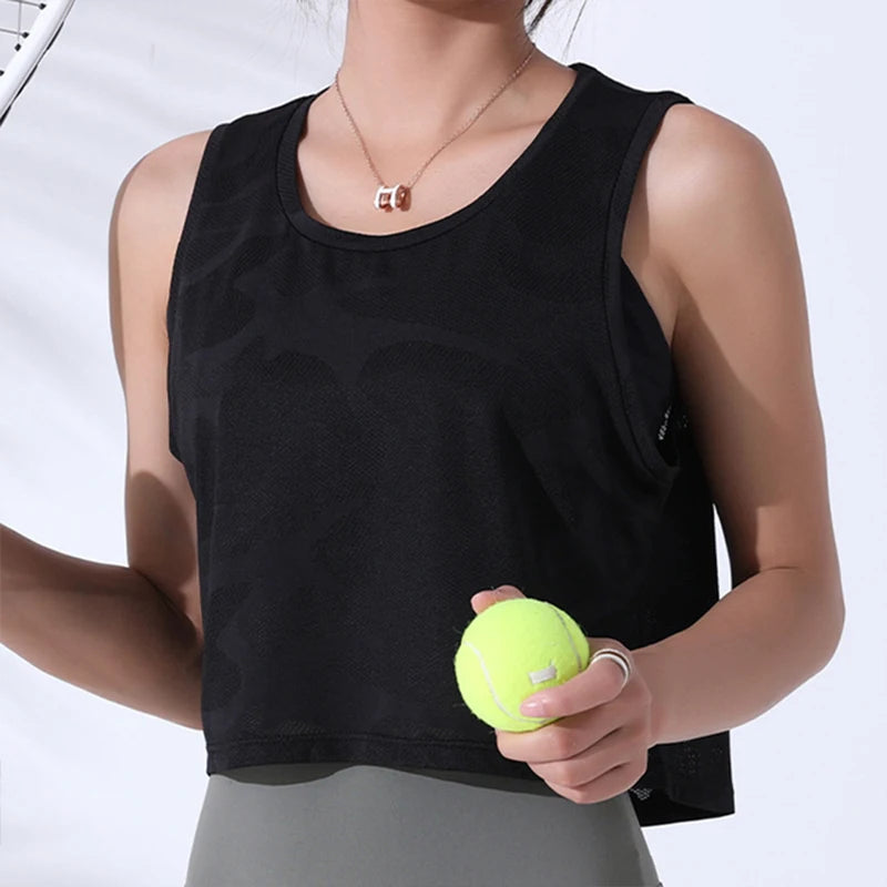 Women Camouflage Running Vest Fitness Crop Top Sleeveless Mesh Yoga Shirts Breathable Workout Gym Tank Tops Female Sportswear