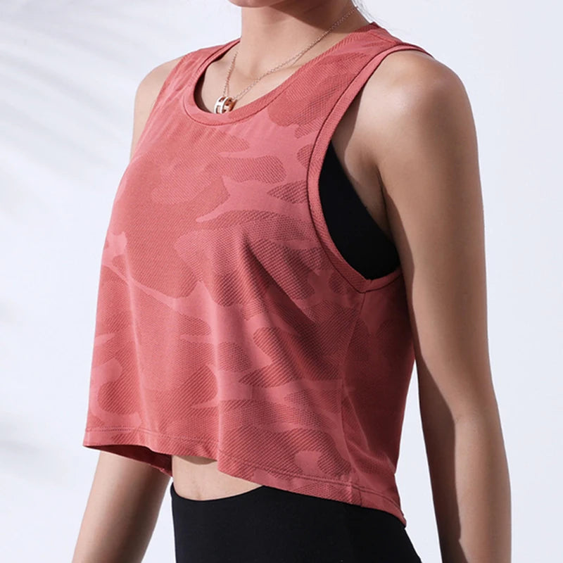 Women Camouflage Running Vest Fitness Crop Top Sleeveless Mesh Yoga Shirts Breathable Workout Gym Tank Tops Female Sportswear
