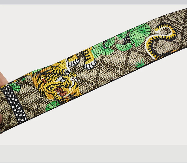 Western Tiger Print Leather Tiger Rhinestone Dragons Snake Alloy Buckle Jeans Causal Pants Men Belt
