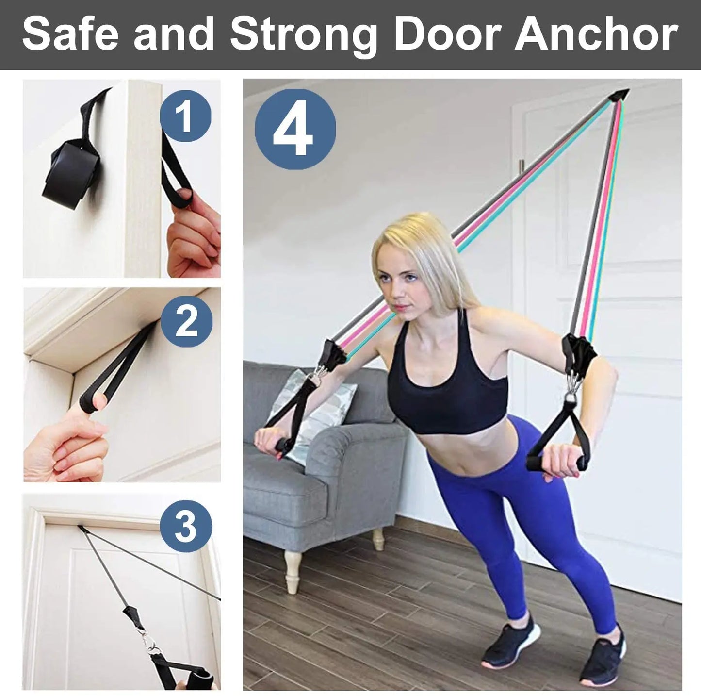 Resistance strap with handle: used for muscle training, strength building, body shaping, yoga, home fitness equipment - natural