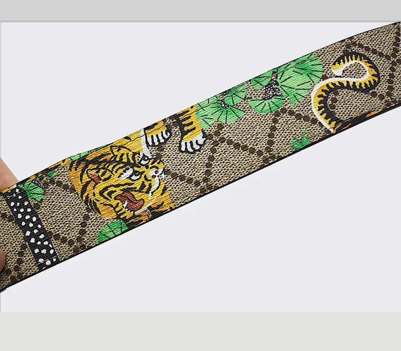 Western Tiger Print Leather Tiger Rhinestone Dragons Snake Alloy Buckle Jeans Causal Pants Men Belt