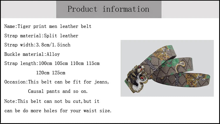 Western Tiger Print Leather Tiger Rhinestone Dragons Snake Alloy Buckle Jeans Causal Pants Men Belt