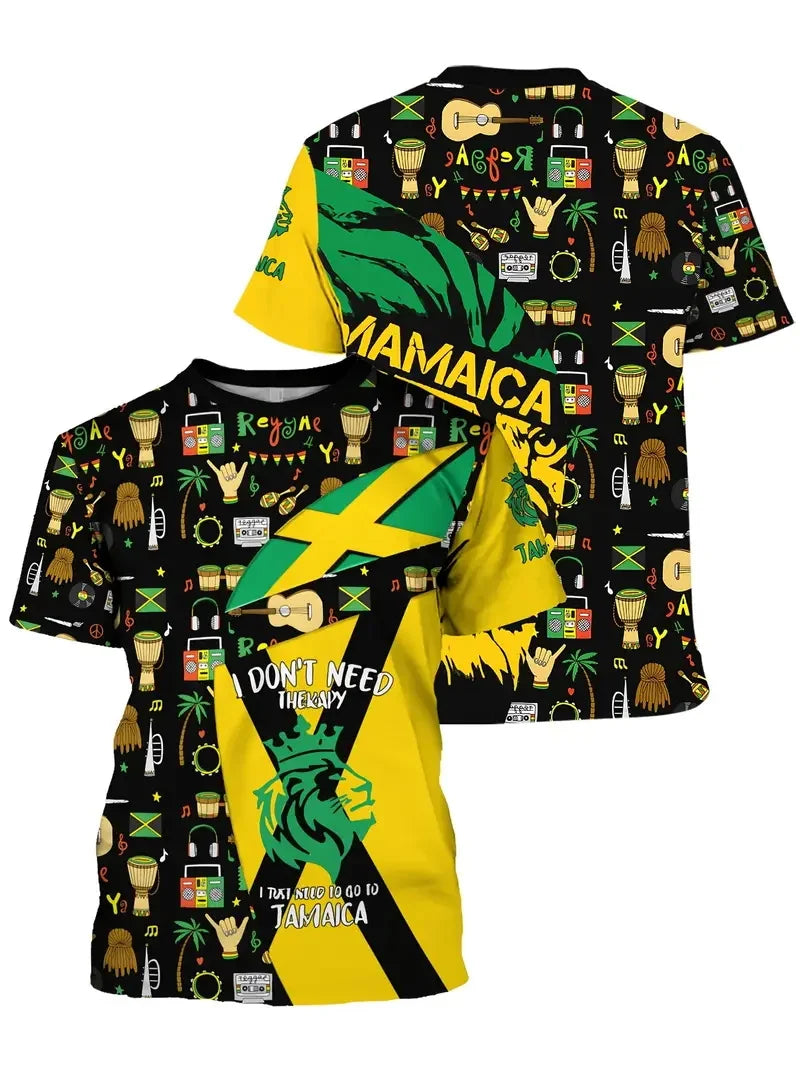 3D Print Jamaica Hummingbird Graphic T-Shirt For Men Casual Short Sleeve Crew Neck Tshirts Men's Plus Size  Jamaica Flag Tshirt