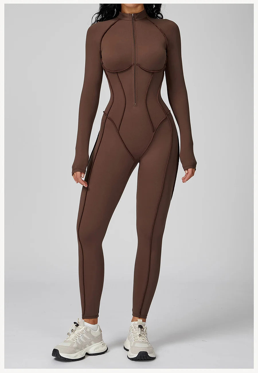 New Autumn/Winter Women One-piece Seamless Yoga Jumpsuits leggings Long-sleeved Zipper Slim Fit Sports Fitness Outfit Tracksuits