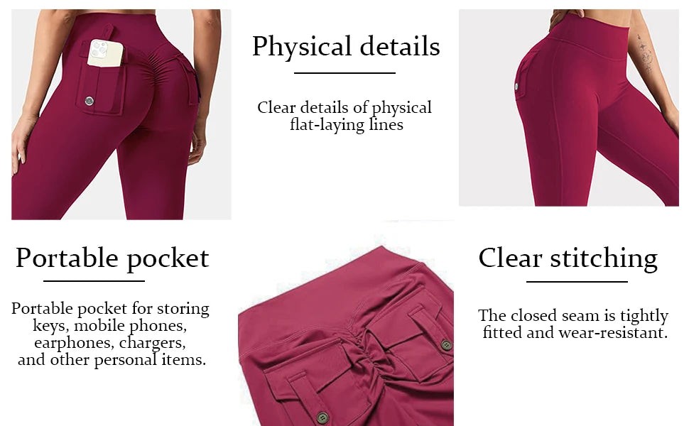 Women's Yoga Flare Trousers, High-Waisted Tummy-Control Wide-Leg Trousers Outdoor Casual Leggings with Pockets, Gym Workout Trou