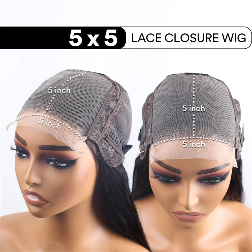 Deep Wave Lace Frontal Wigs 4x4 5x5 Glueless Wig Bob Wig Human Hair Pre Plucked HD Transparent Lace For Women Natural Black 16In