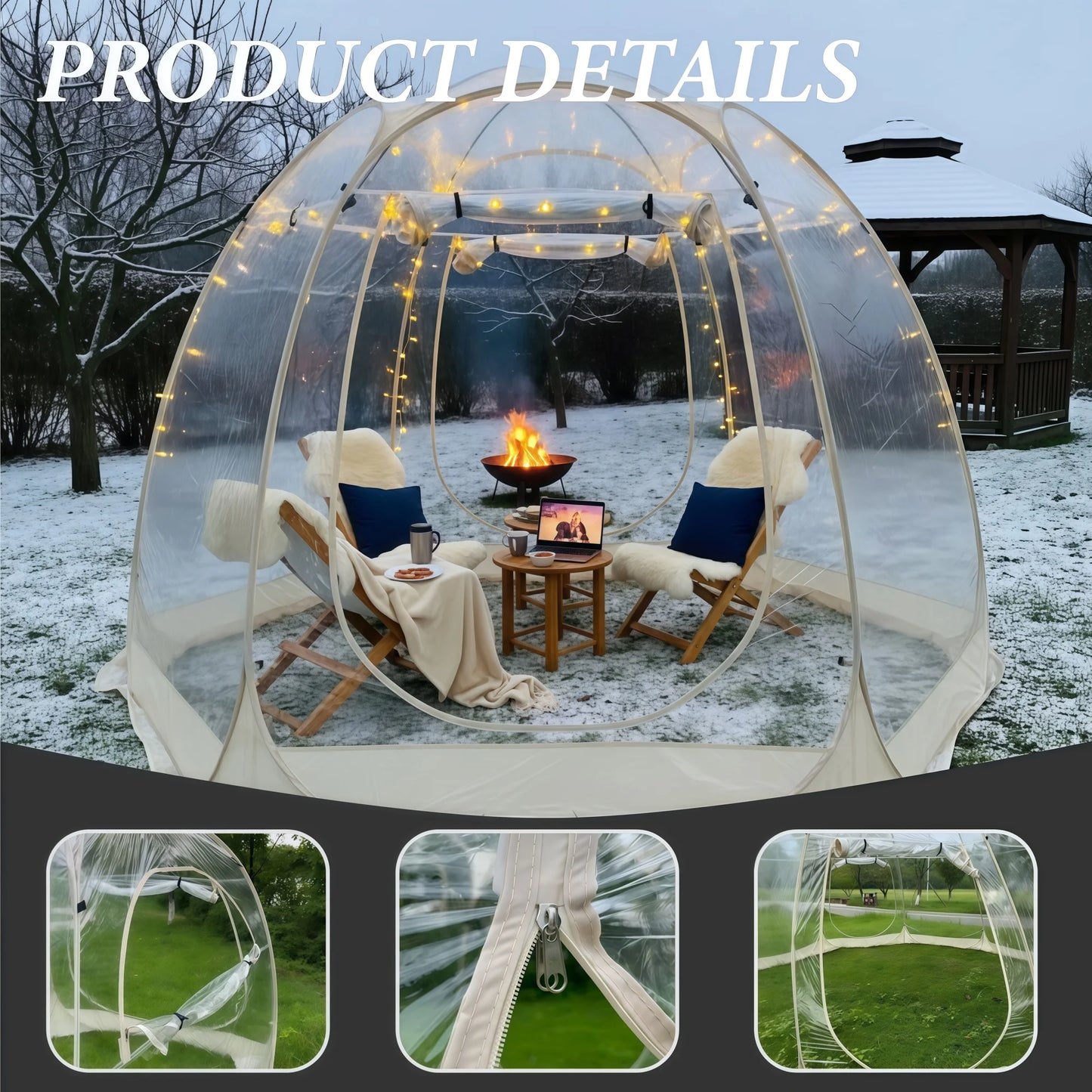 Large Quick-Set Bubble Tent Portable Outdoor Igloo Extreme Cold Resistant Winter Shelter for Camping And Backyard Use