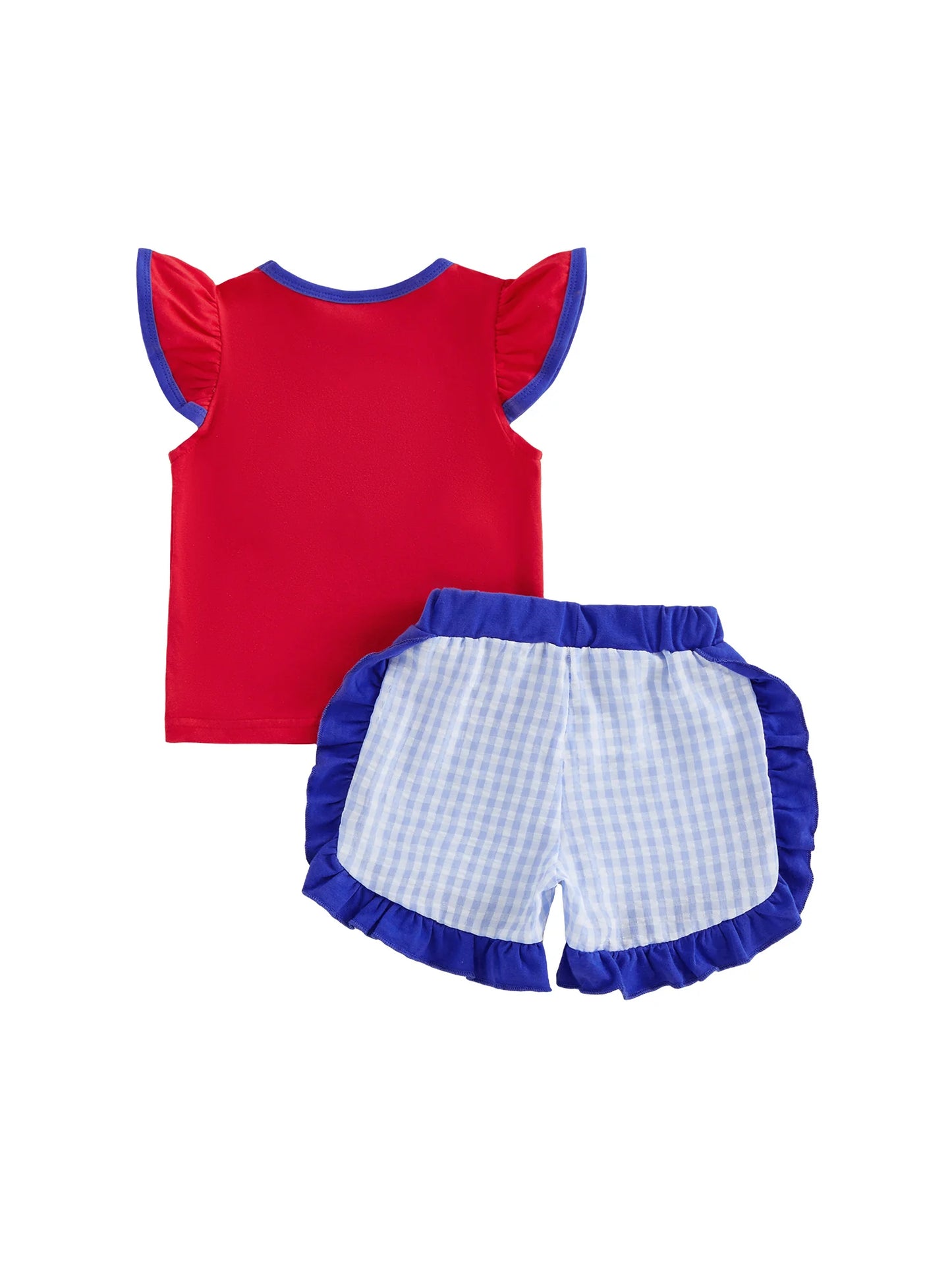 Toddler Girl 4th of July Outfits Ruffle Sleeve American Flag Print Tops Denim Shorts Set Kids Independence Day Clothes