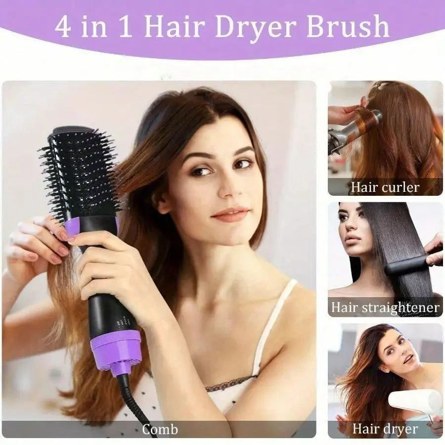 4-in-1 Hot Air Brush & Hair Dryer Set | Combines Curling, Straightening, Drying, and Styling (Includes Rotating Ceramic Brush) |