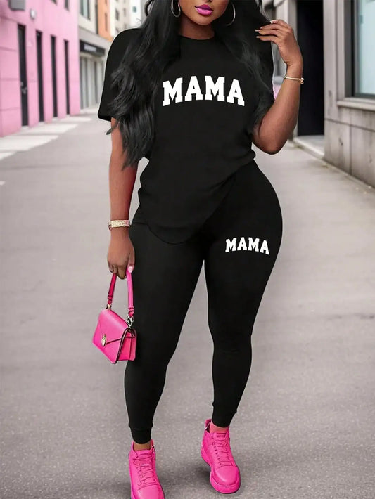 2026 Women's New Casual Spring/Summer Two Piece Set Round Neck Letter Printed Short Sleeve T-shirt and Letter Printed Pants Set