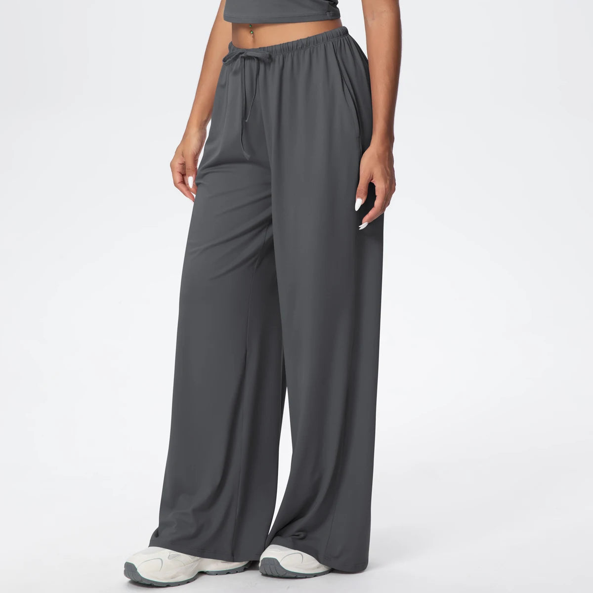 Women Quick Drying Wide Leg Yoga Pants Loose Yoga Pants High Waist With Pockets Fitness Sport Gym Workout Drawstring Full Length