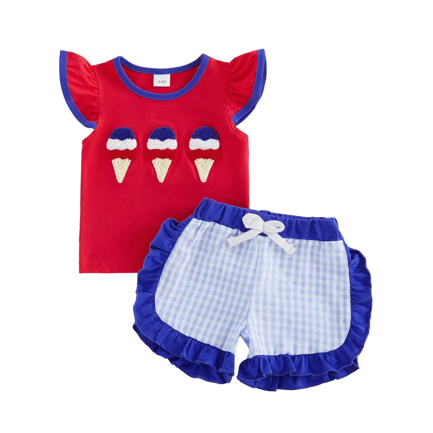 Toddler Girl 4th of July Outfits Ruffle Sleeve American Flag Print Tops Denim Shorts Set Kids Independence Day Clothes