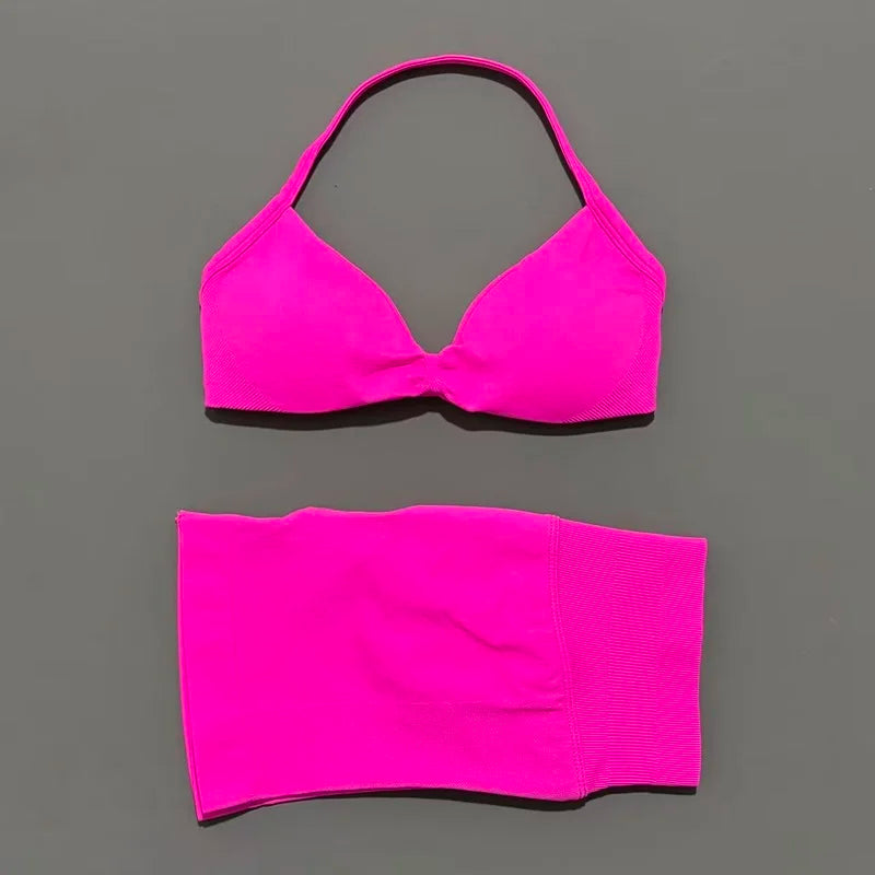 2 Piece Sports Yoga Set Sportswear Woman Gym Strappy Bra And Shorts Activewear Pilates Clothes Sports Workout Fitness Suit
