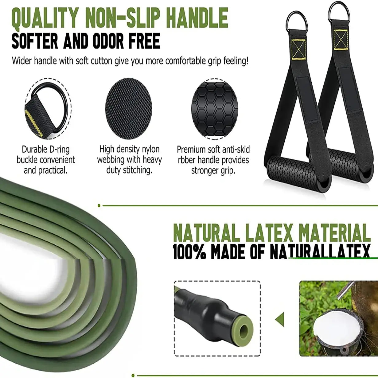 Resistance strap with handle: used for muscle training, strength building, body shaping, yoga, home fitness equipment - natural