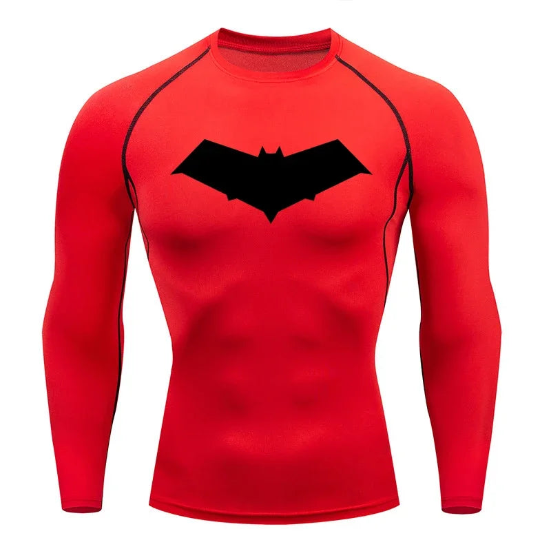 Summer Casual Run Compression T-Shirt Men Tops Bat Print Quick-Dry Fitness Gym Sportswear MMA Rashguard Jersey Workout Tee Male
