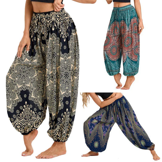 Women's Boho Wide Leg Harem Pants Adult High Waist Yoga Loose Lantern Pants Breathable Beach Trousers Vacation Printed Jagger