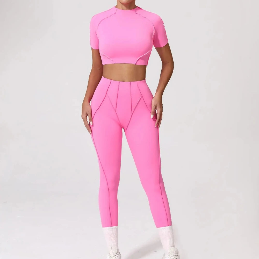 Seamless Yoga Sets Sports Fitness Hip-lifting High Waist Skinny Long-sleeved Suit Running Workout Gym Leggings Sets for Women