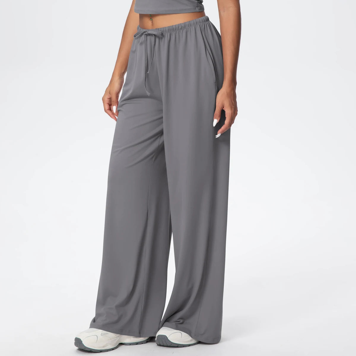 Women Quick Drying Wide Leg Yoga Pants Loose Yoga Pants High Waist With Pockets Fitness Sport Gym Workout Drawstring Full Length