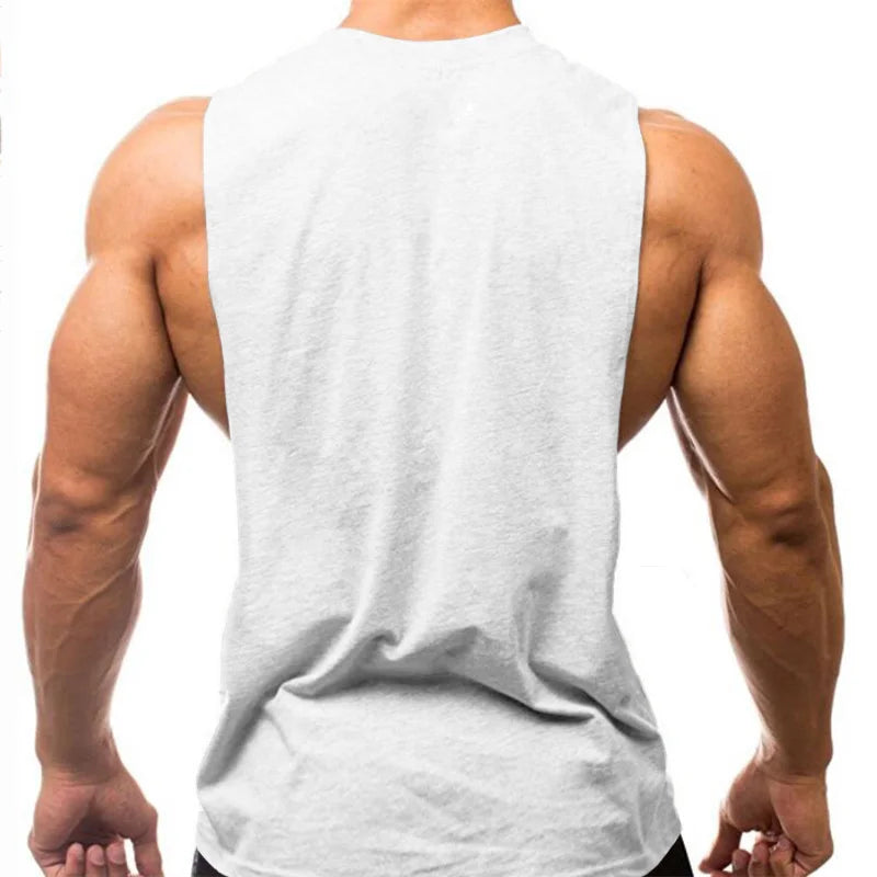 Gym Bodybuilding Running Clothing Summer Cotton Breathable Singlets Mens Training Sleeveless Tank Tops Large Side Slits Shirts