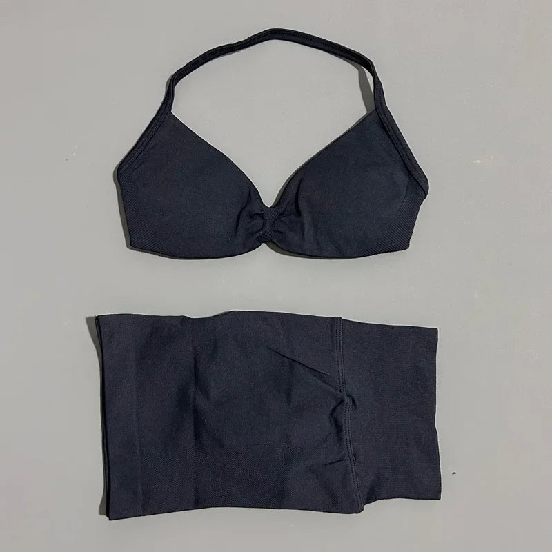 2 Piece Sports Yoga Set Sportswear Woman Gym Strappy Bra And Shorts Activewear Pilates Clothes Sports Workout Fitness Suit