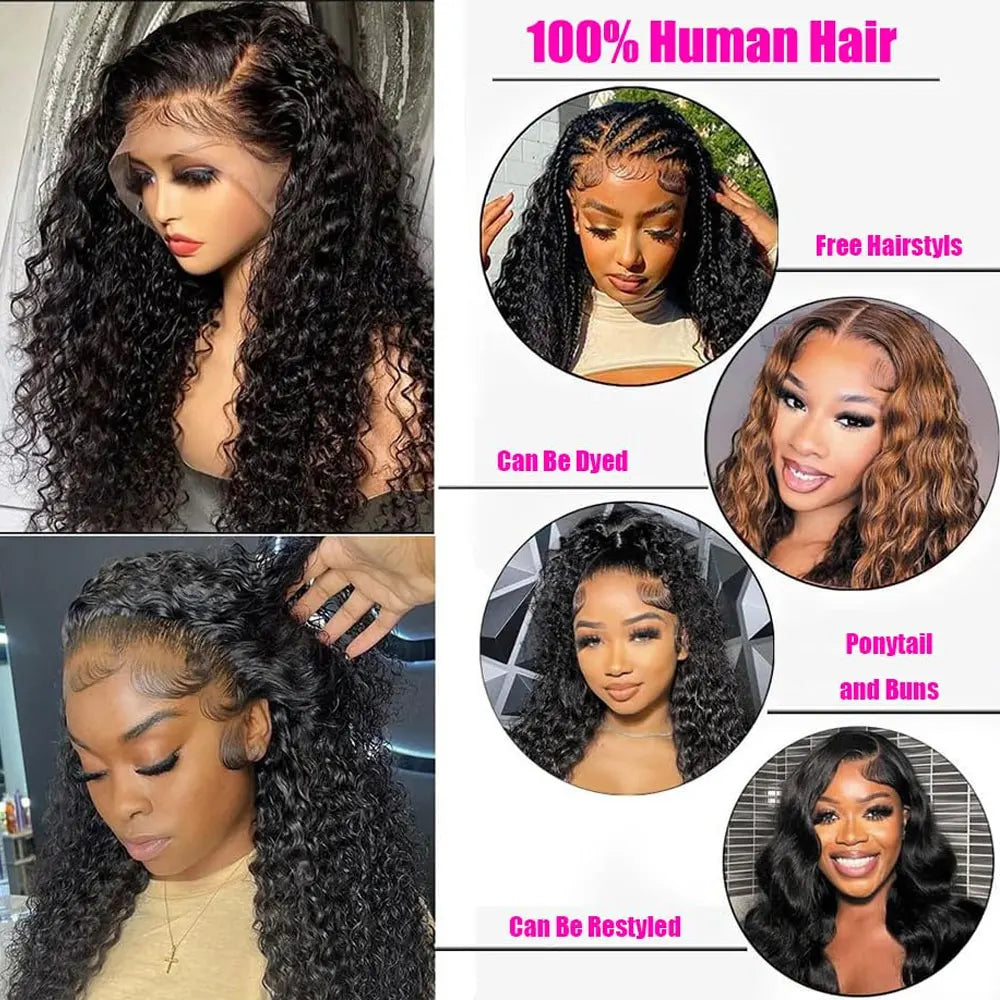 13x6 Glueless 250 Density Brazilian Deep Wave Curly HD Lace Frontal Human Hair Wig For Women Preplucked Best Hair Water Wig