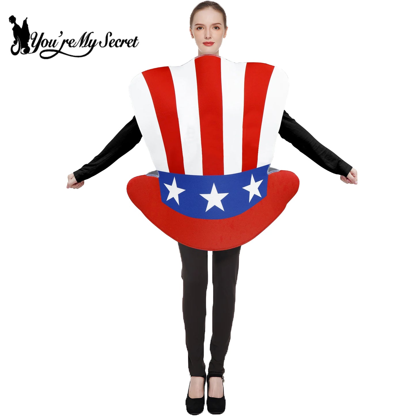 [You're My Secret] Uncle Sam Hat Shaped Costume USA Stars Stripes Funny Novelty Outfit 4th of July Printed Patriotic Dress Up