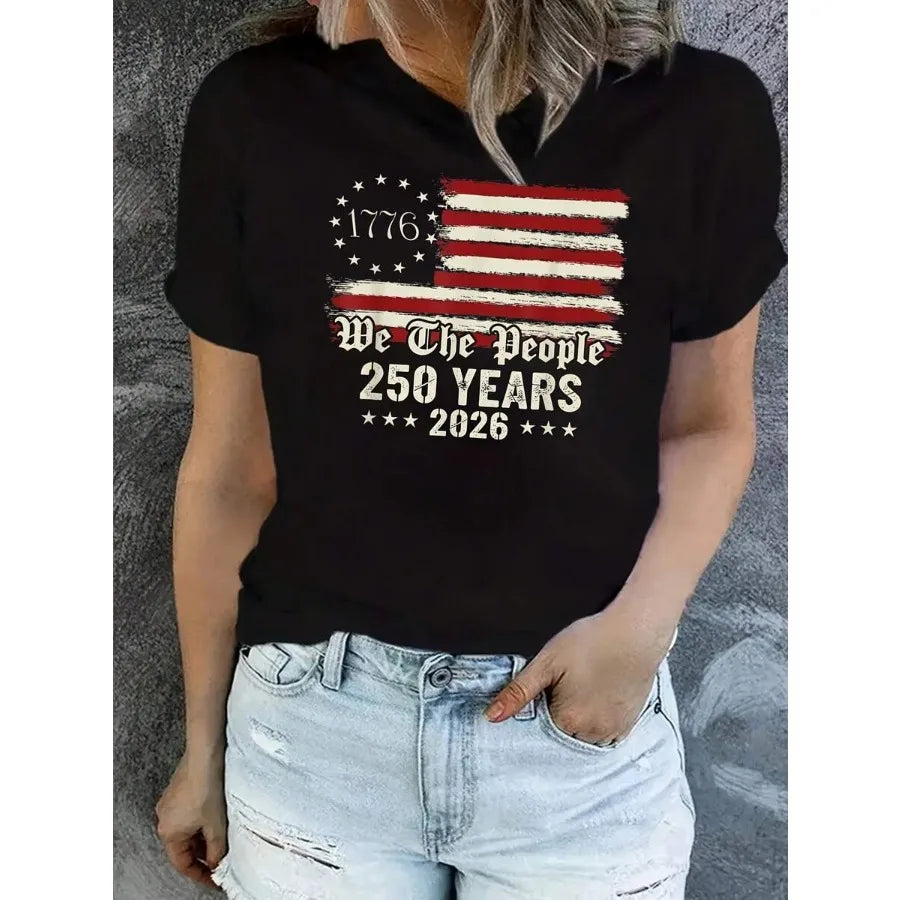 【New Arrival】1776 We The People 250 Years 2026 T-Shirt USA Flag Print 4th of July Tee