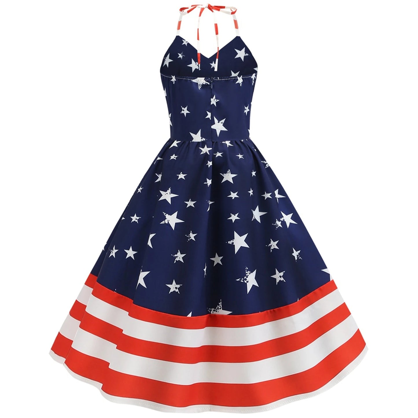 4th of July Women American Flag Print Dress Independence Day Star Flag Striped Dress Summer Beach Retro Sexy Suspender Dress