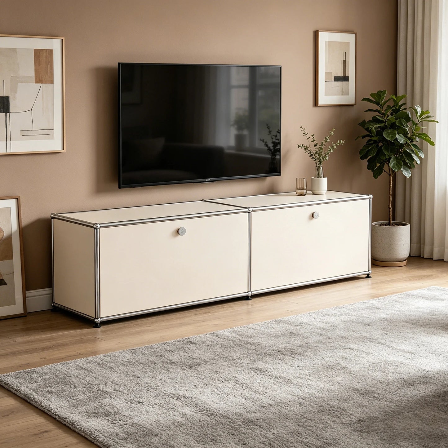 Modern Modular TV Stand Cabinet Stainless Steel Frame Media Console with Storage Drawer Lowboard Living Room Furniture