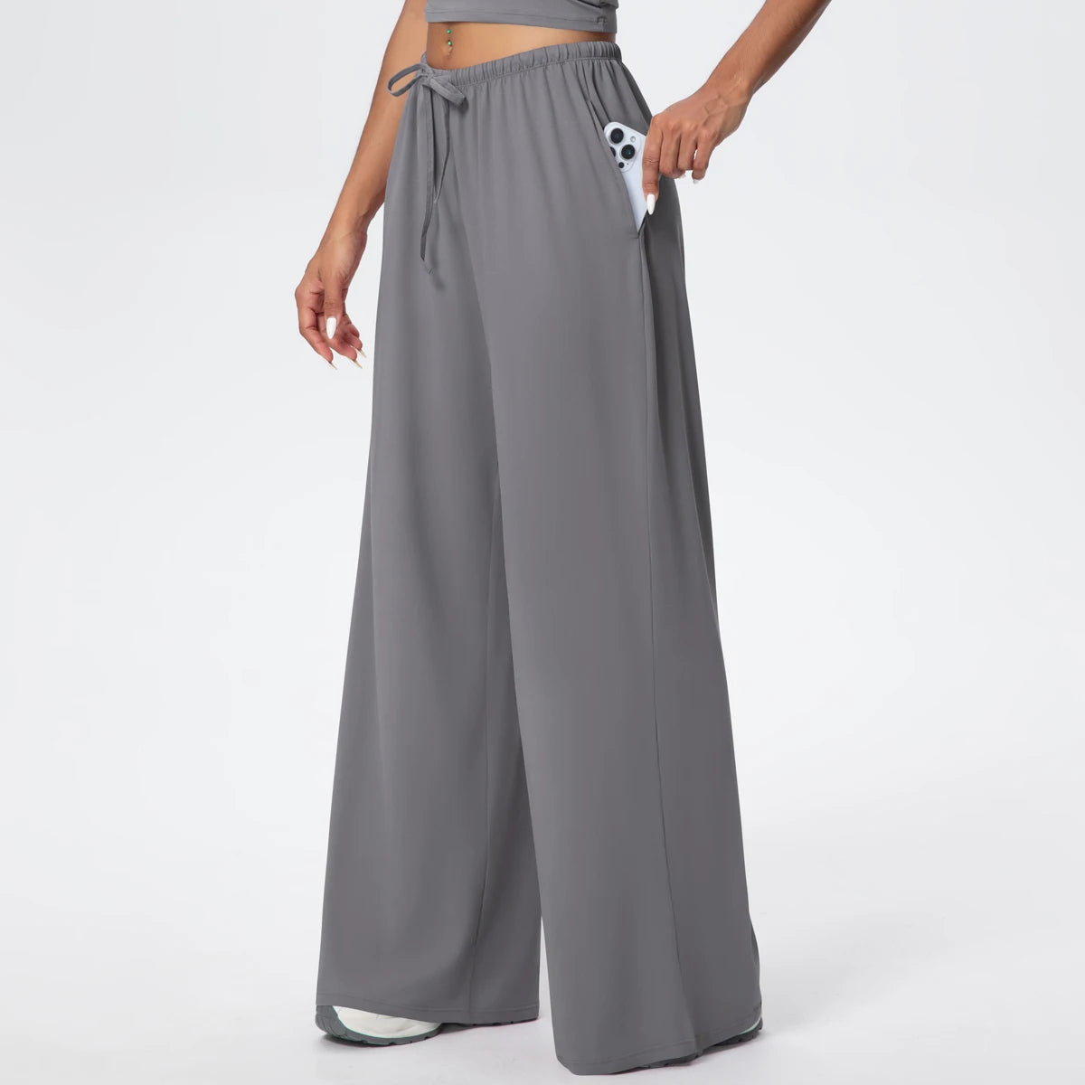 Women Quick Drying Wide Leg Yoga Pants Loose Yoga Pants High Waist With Pockets Fitness Sport Gym Workout Drawstring Full Length