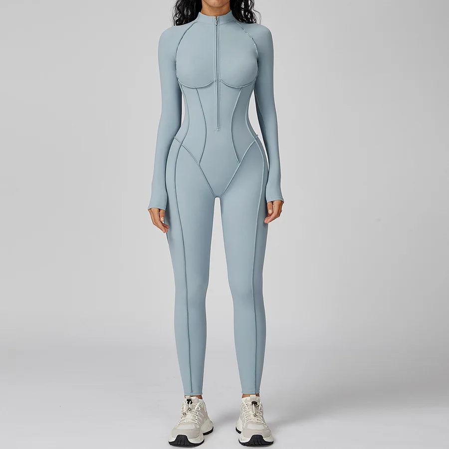 New Autumn/Winter Women One-piece Seamless Yoga Jumpsuits leggings Long-sleeved Zipper Slim Fit Sports Fitness Outfit Tracksuits