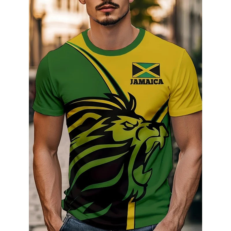 Jamaica Flag Map Graphic T-Shirt For Men Funny Jamaican 3D Printed T Shirts Summer Breathable O-Neck Tops Short Sleeve Tees