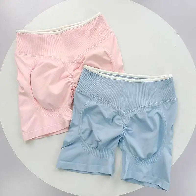 Sexy Seamless Color Blocked Yoga Shorts, Tight Fitting Peach Hip Lifting Sports, Women's Outdoor Running And Fitness Pants