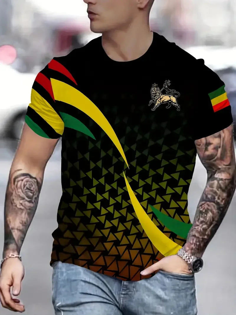 3D Print Jamaica Hummingbird Graphic T-Shirt For Men Casual Short Sleeve Crew Neck Tshirts Men's Plus Size  Jamaica Flag Tshirt