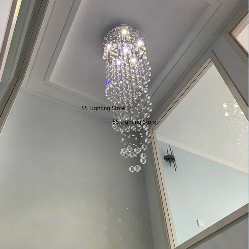 Modern Large K9 Crystal LED Chandeliers for Spiral Living Room Staircase Lamp Showcase Bedroom Kitchen Pendant Light Fixture