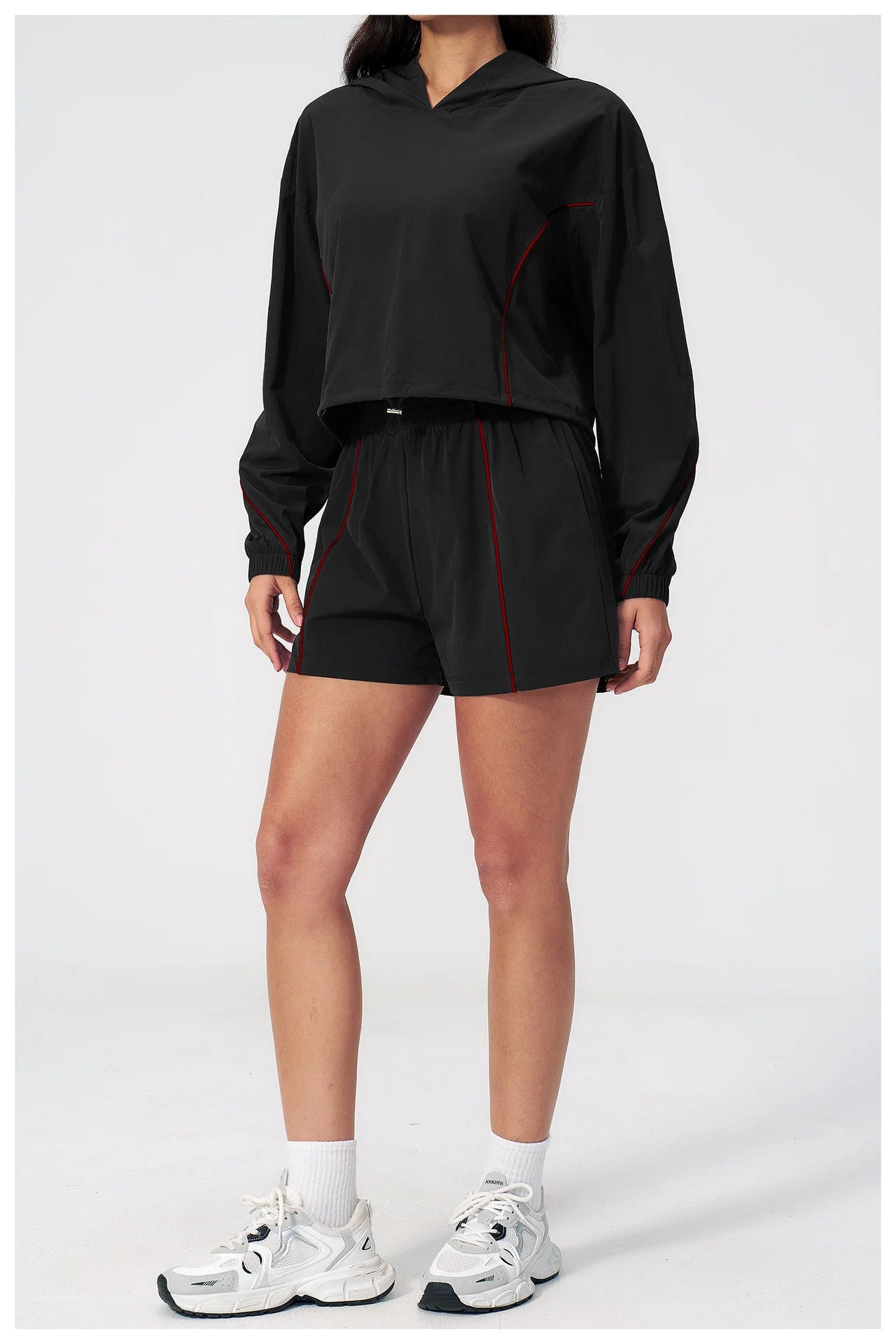 Summer Sunscreen Sports Set Women Zipper Windproof Hooded Sunscreen Fitness Set Yoga Outfits Female Outdoor Workout Cycling Set