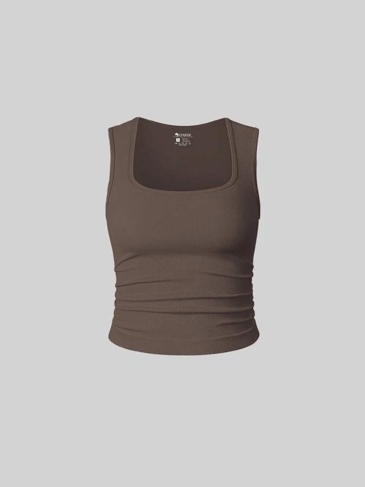 Women U Neck Ribbed Tank Top Summer Basic Elastic Solid Color Top Sexy Sleeveless Casual Sports Yoga Women's Vest