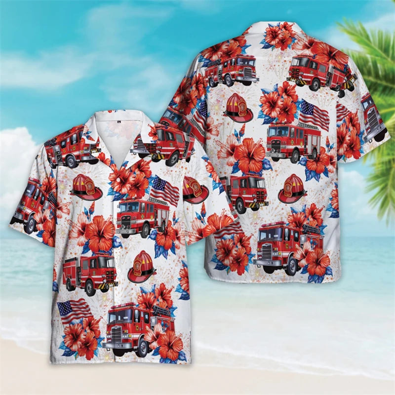 4th Of July Shirts For Men Clothes USA Flag Lapel Blouse Patriotic Hawaii Button Clothes  American Independence Day Short Sleeve